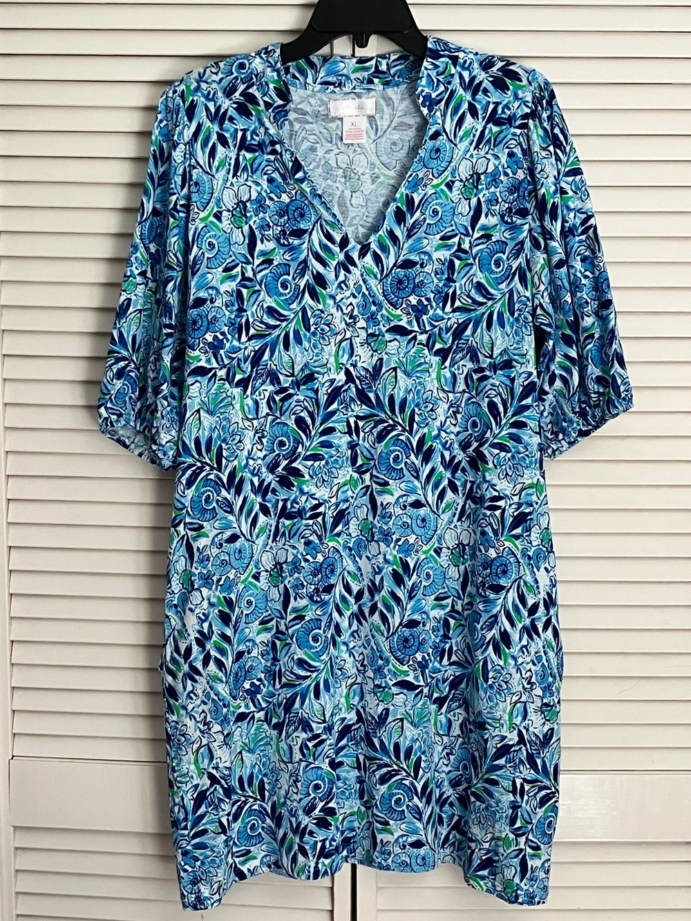 NWT Stella Parker Puff Sleeve Floral Blue and Green Women's Dress (Size XL)